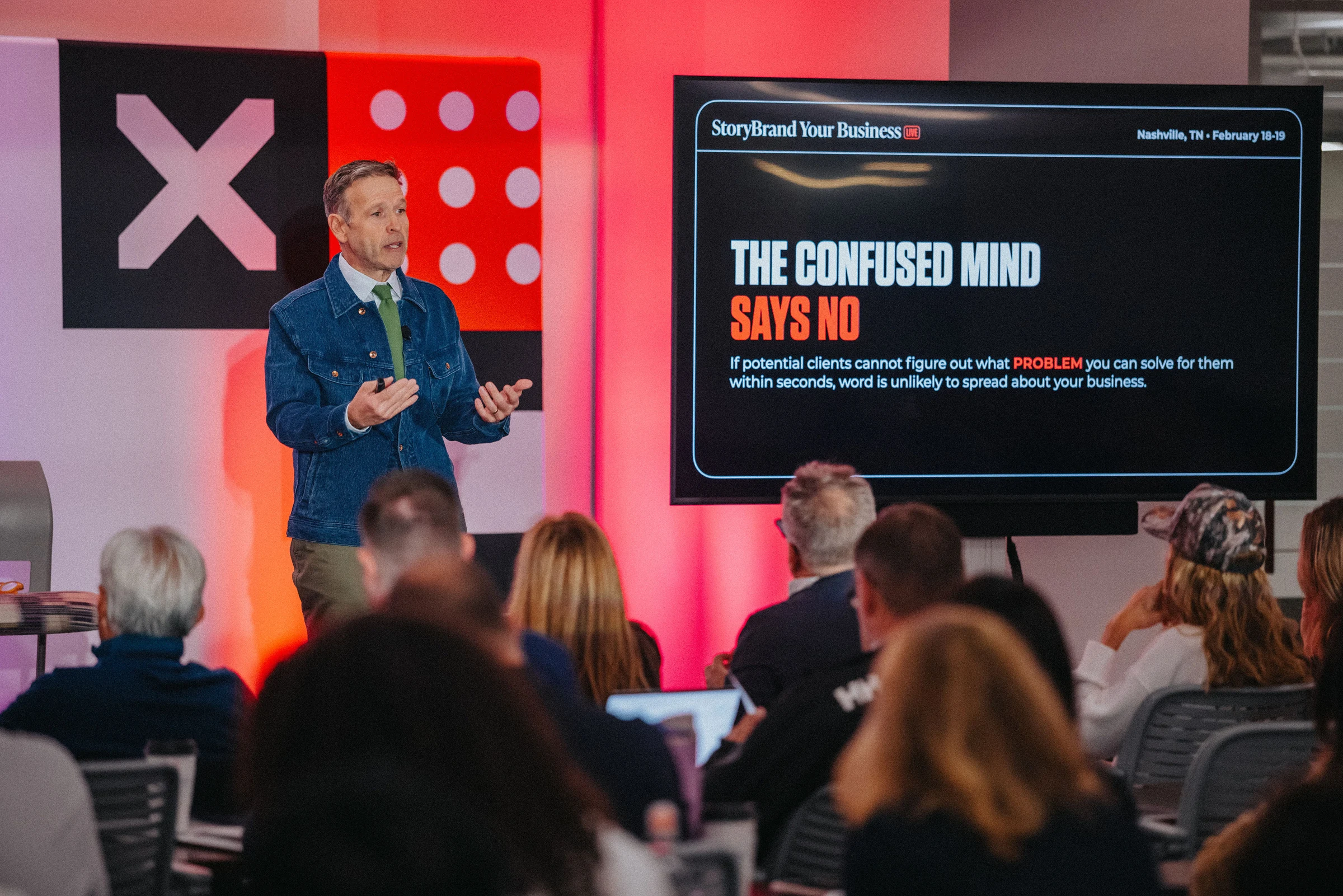 Donald Miller delivering a keynote to an audience